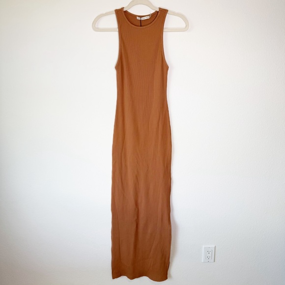 Alice + Olivia Pania Camel Brown Ribbed Knit Tank Maxi Dress Side Slits 4 - Picture 3 of 10